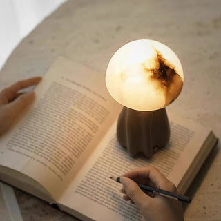 Terra Black Sculptural Wood & Alabaster Table Lamp