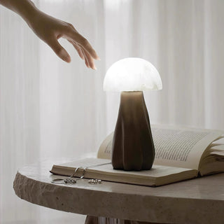 Terra Black Sculptural Wood & Alabaster Table Lamp