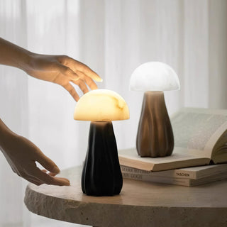 Terra Black Sculptural Wood & Alabaster Table Lamp