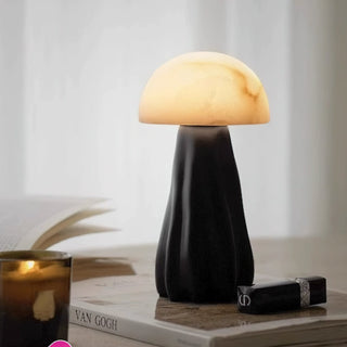 Terra Black Sculptural Wood & Alabaster Table Lamp