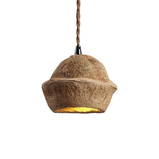 Tropical Tranquility Organic Rustic Monkey Bowl Tree Fruit Shell Pendant Light