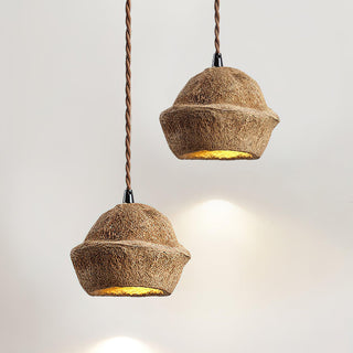 Tropical Tranquility Organic Rustic Monkey Bowl Tree Fruit Shell Pendant Light
