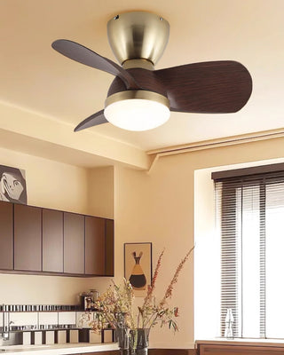 Vega Low-Profile Brass Wood Ceiling Fan Light