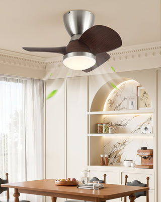 Vega Low-Profile Brass Wood Ceiling Fan Light