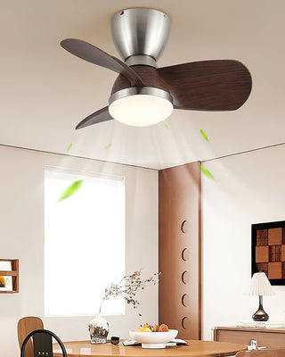 Vega Low-Profile Brass Wood Ceiling Fan Light