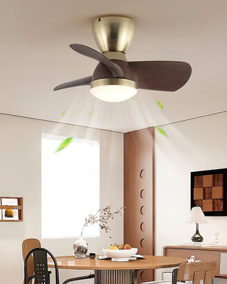 Vega Low-Profile Brass Wood Ceiling Fan Light