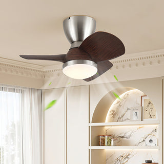 Vega Low-Profile Brass Wood Ceiling Fan Light
