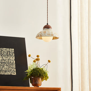 Wella Distressed Ceramic Wood Pendant Light
