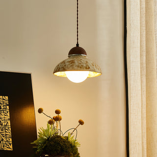 Wella Distressed Ceramic Wood Pendant Light