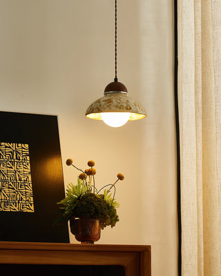 Wella Distressed Ceramic Wood Pendant Light