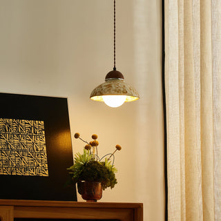 Wella Distressed Ceramic Wood Pendant Light
