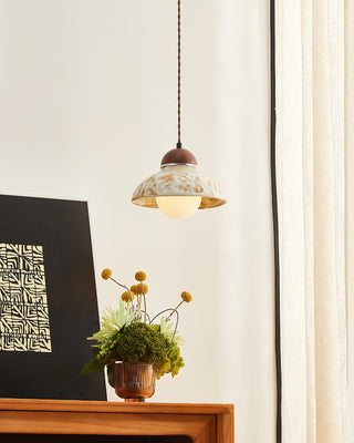 Wella Distressed Ceramic Wood Pendant Light