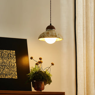 Wella Distressed Ceramic Wood Pendant Light