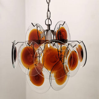 Murano Glass Chandelier — Mid-Century Modern Amber Tiered Lighting