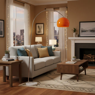 Aethervox Mid-Century Modern Arch Floor Lamp - Metal Design with Marble Accents for Living Room