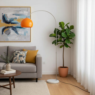 Aethervox Mid-Century Modern Arch Floor Lamp - Metal Design with Marble Accents for Living Room