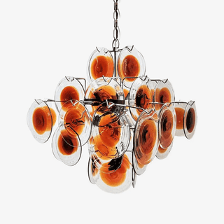 Murano Glass Chandelier — Mid-Century Modern Amber Tiered Lighting