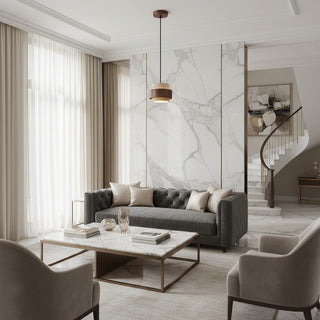 Stonel Contemporary Travertine Cylinder Pendant Lamp with Wood Frame U14