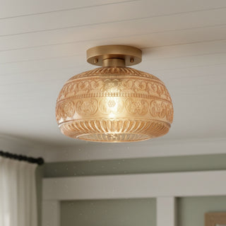 Lurex Stained Pattern Glass Flush Mount Ceiling Light - Engraved Design and Decorative Indoor Lighting U21