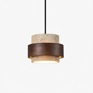 Stonel Contemporary Travertine Cylinder Pendant Lamp with Wood Frame U14